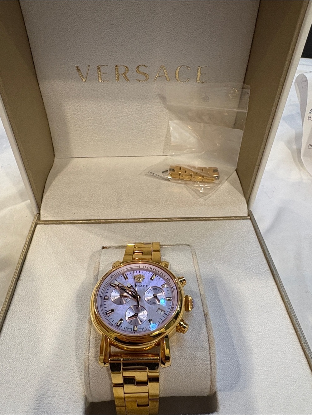 Versace Gold and Mother-of-Pearl Chronograph Bracelet Watch